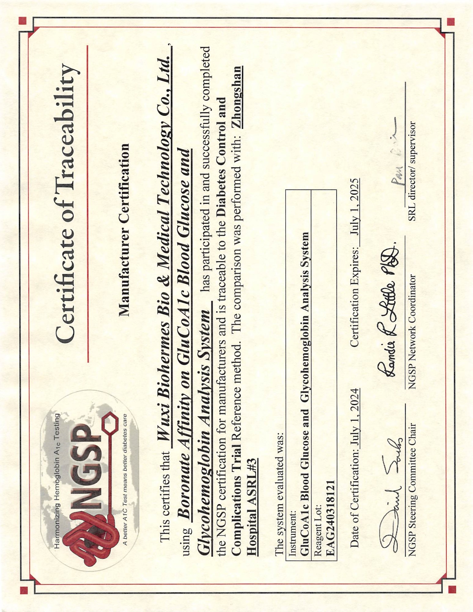 Boronate Affinity on GluCoAlc Blood Glucose and Glycohemoglobin Analysis System