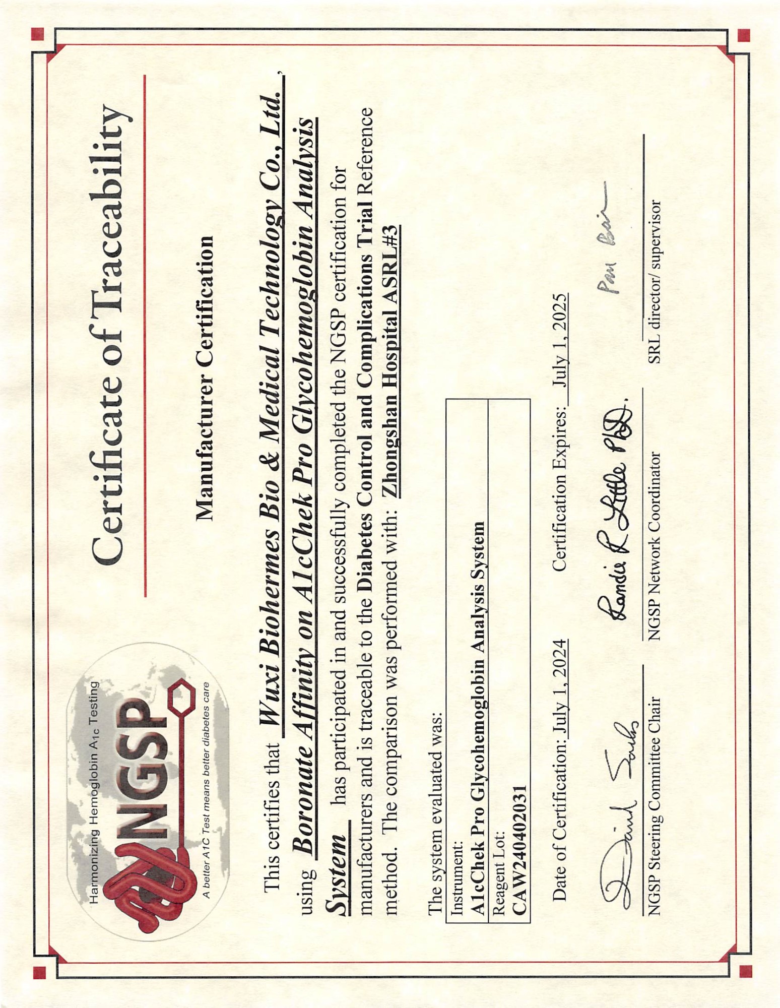 Boronate Affinity on AlcChek Pro Glycohemoglobin Analysis System